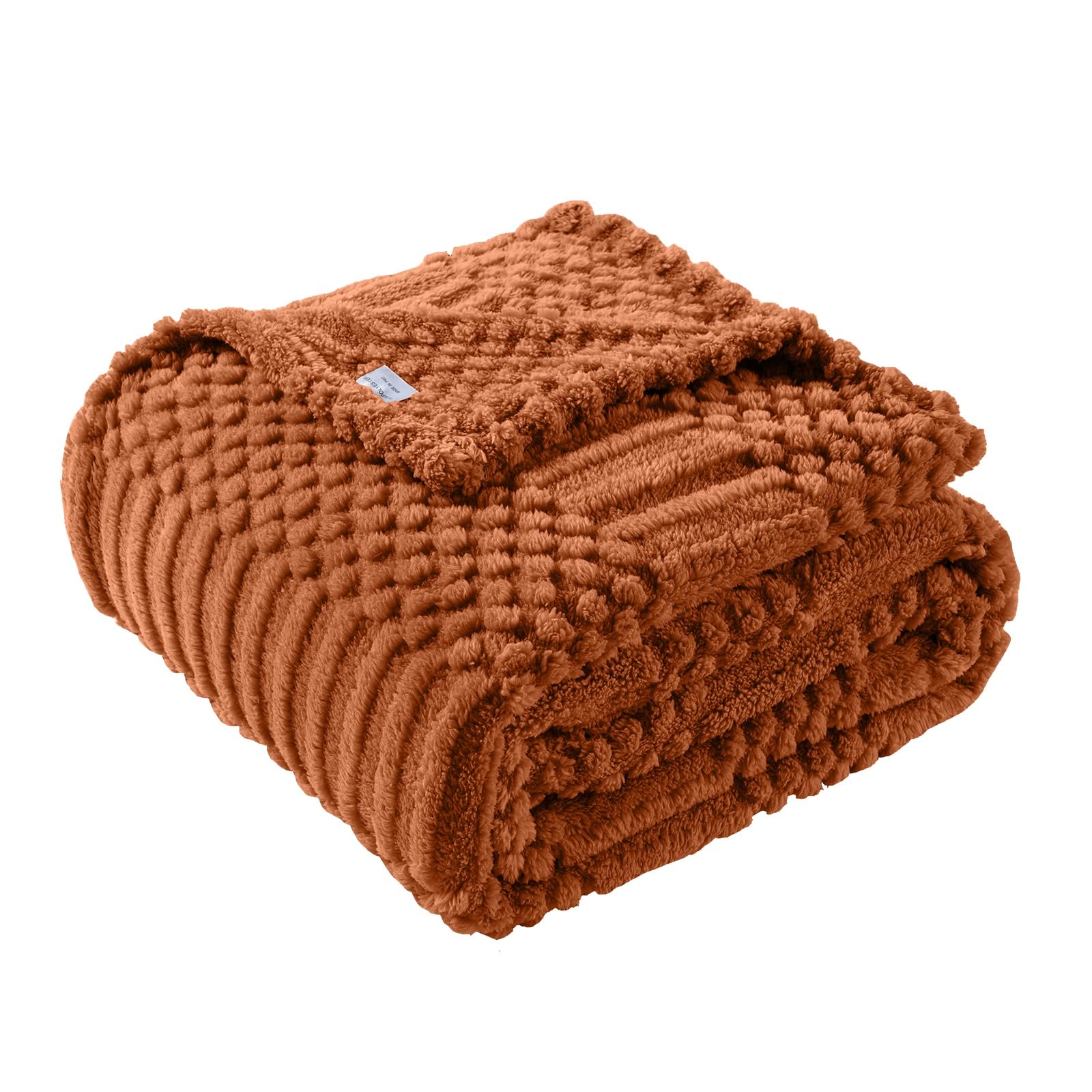 Lussena Rust Queen Bed Blanket close-up of plush fleece for cozy warmth