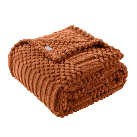 Lussena Rust Queen Bed Blanket close-up of plush fleece for cozy warmth