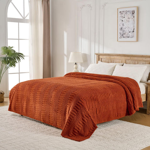 Lussena Rust Queen Bed Blanket on bed with drape for all-season warmth