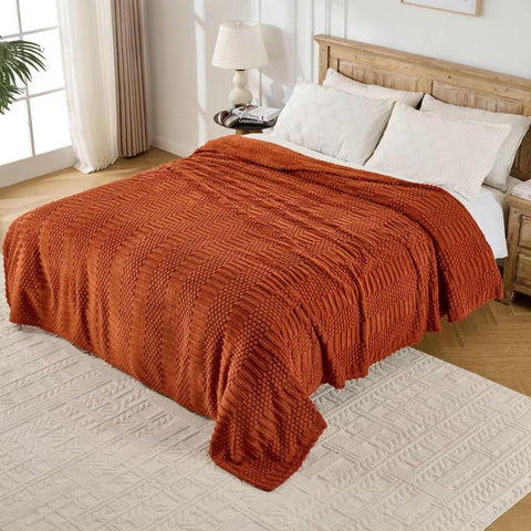 Lussena Rust Queen Bed Blanket soft texture for a cozy living room