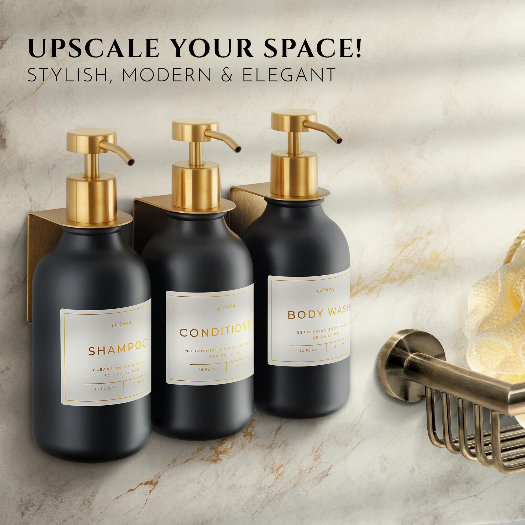 LUSSPA 16-9oz bottles and pumps for convenient daily use.