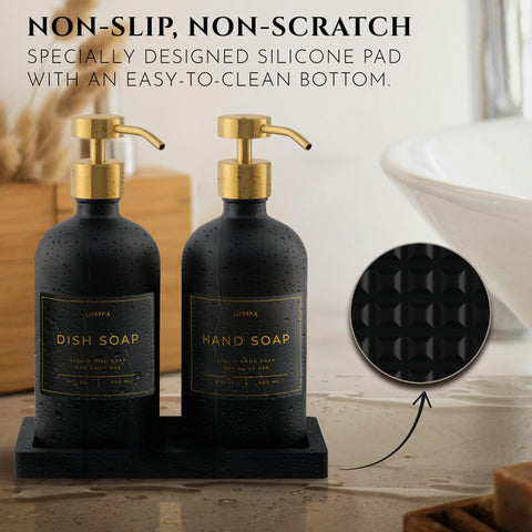LUSSPA black silicone tray keeps bottles neatly arranged.