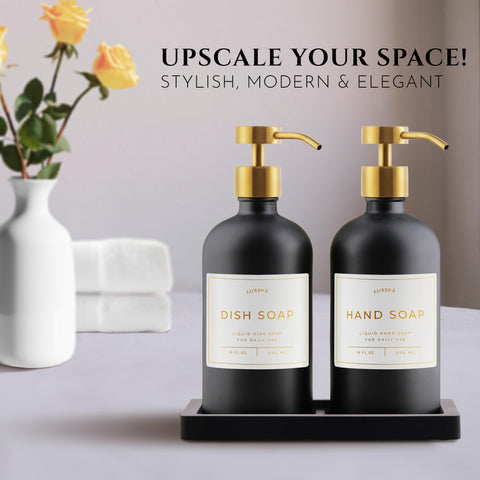 LUSSPA brushed gold pumps add style and easy one-hand dispensing.