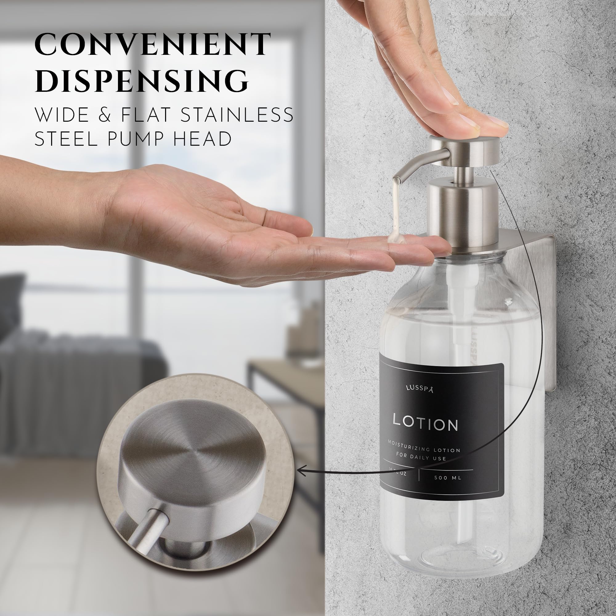 LUSSPA no-drill adhesive holders secure on tile for easy, renter-friendly installation.