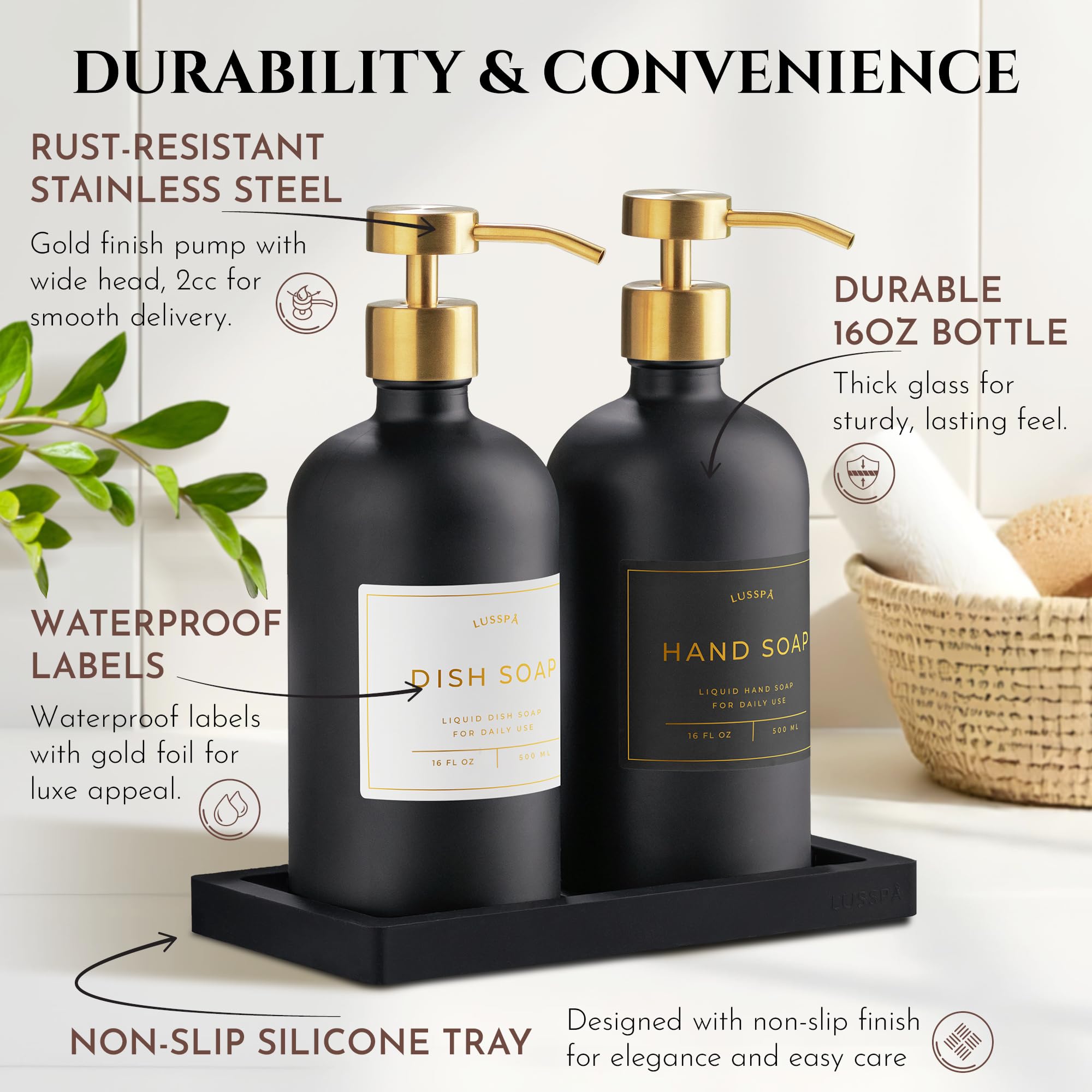 LUSSPA one-handed dispensing for quick soap access.