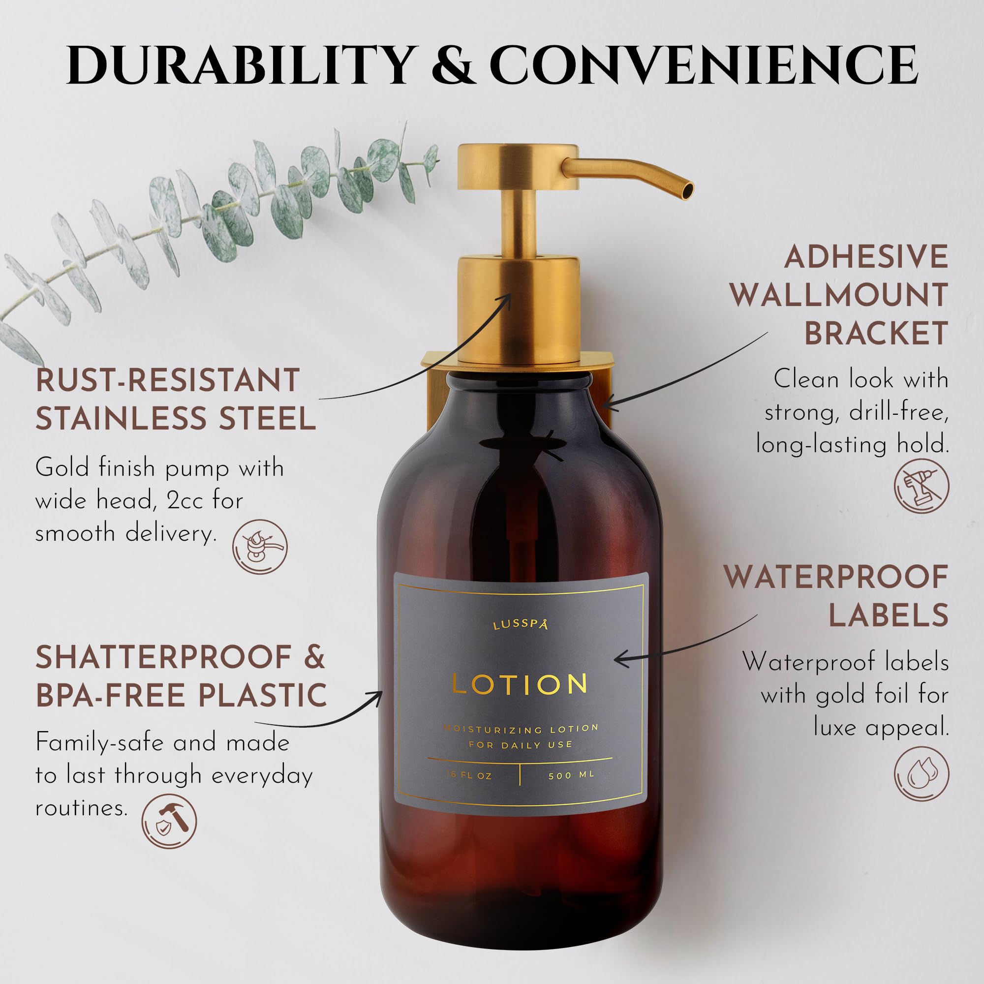 LUSSPA refillable amber bottles promote eco-friendly bathroom choices