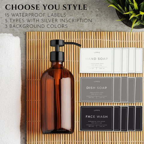 LUSSPA waterproof labels help clearly categorize kitchen and bathroom soaps.
