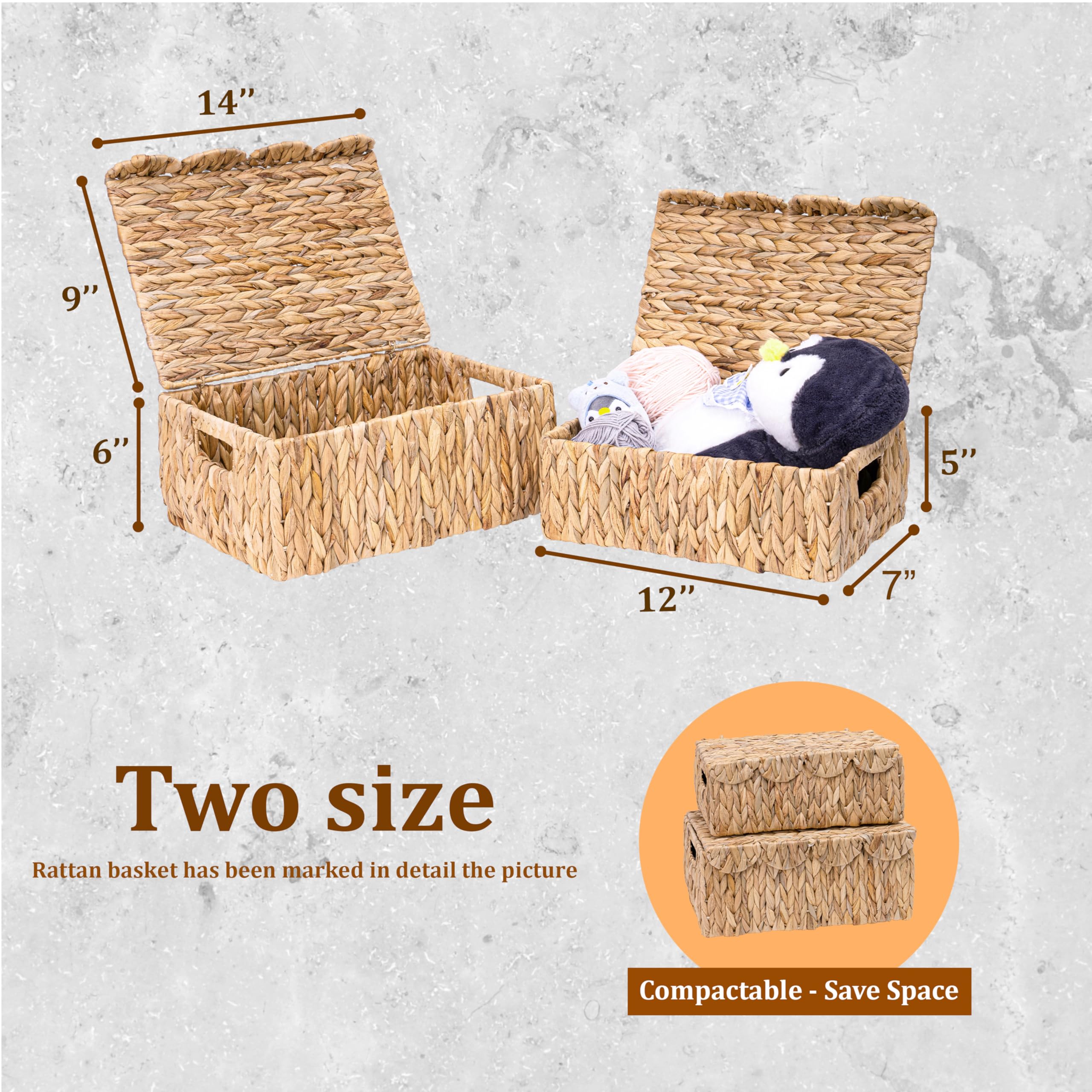 LUSYDECO natural rattan basket with built-in handles for easy carrying.