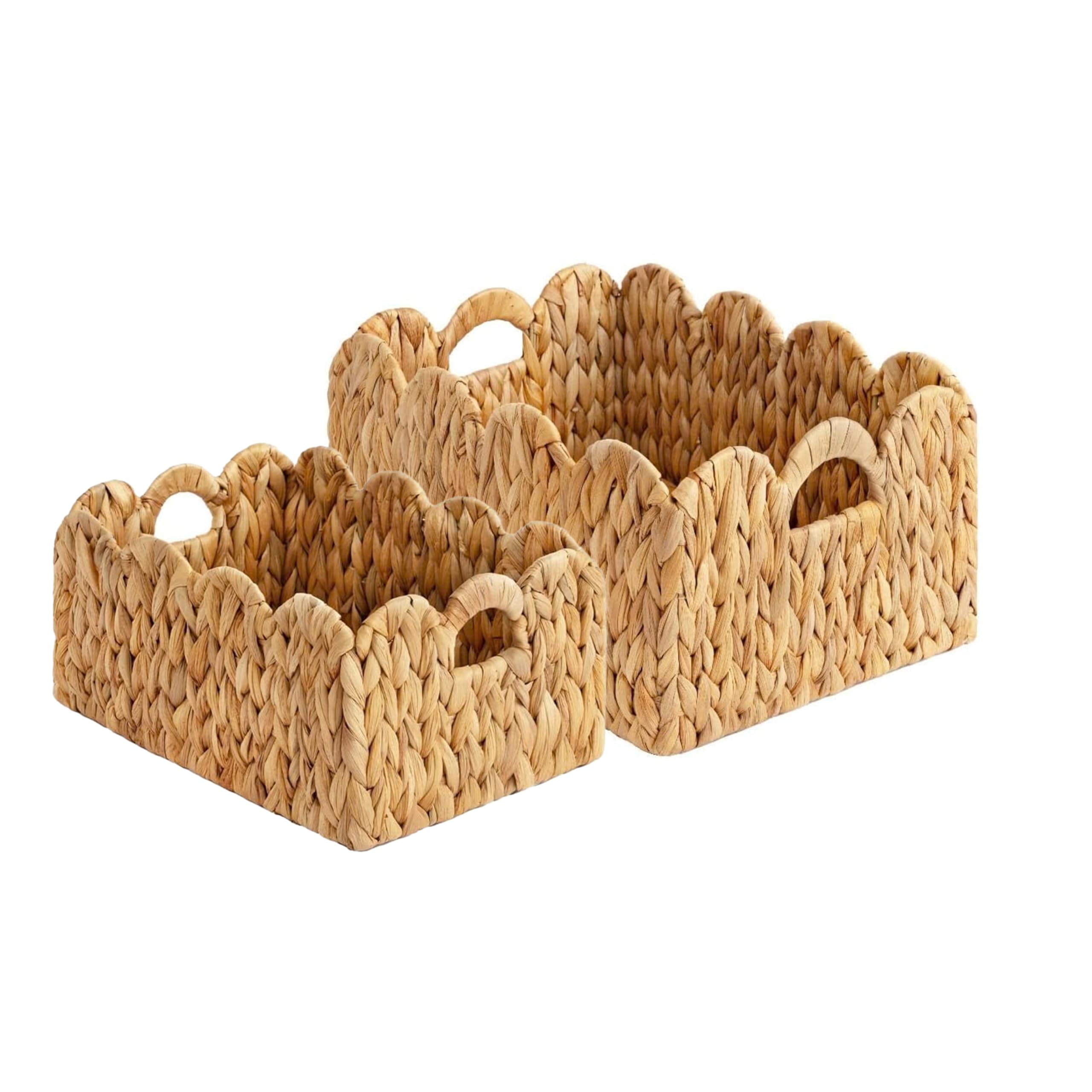 LUSYDECO scalloped-edge wicker basket large, ideal for sturdy storage on shelves