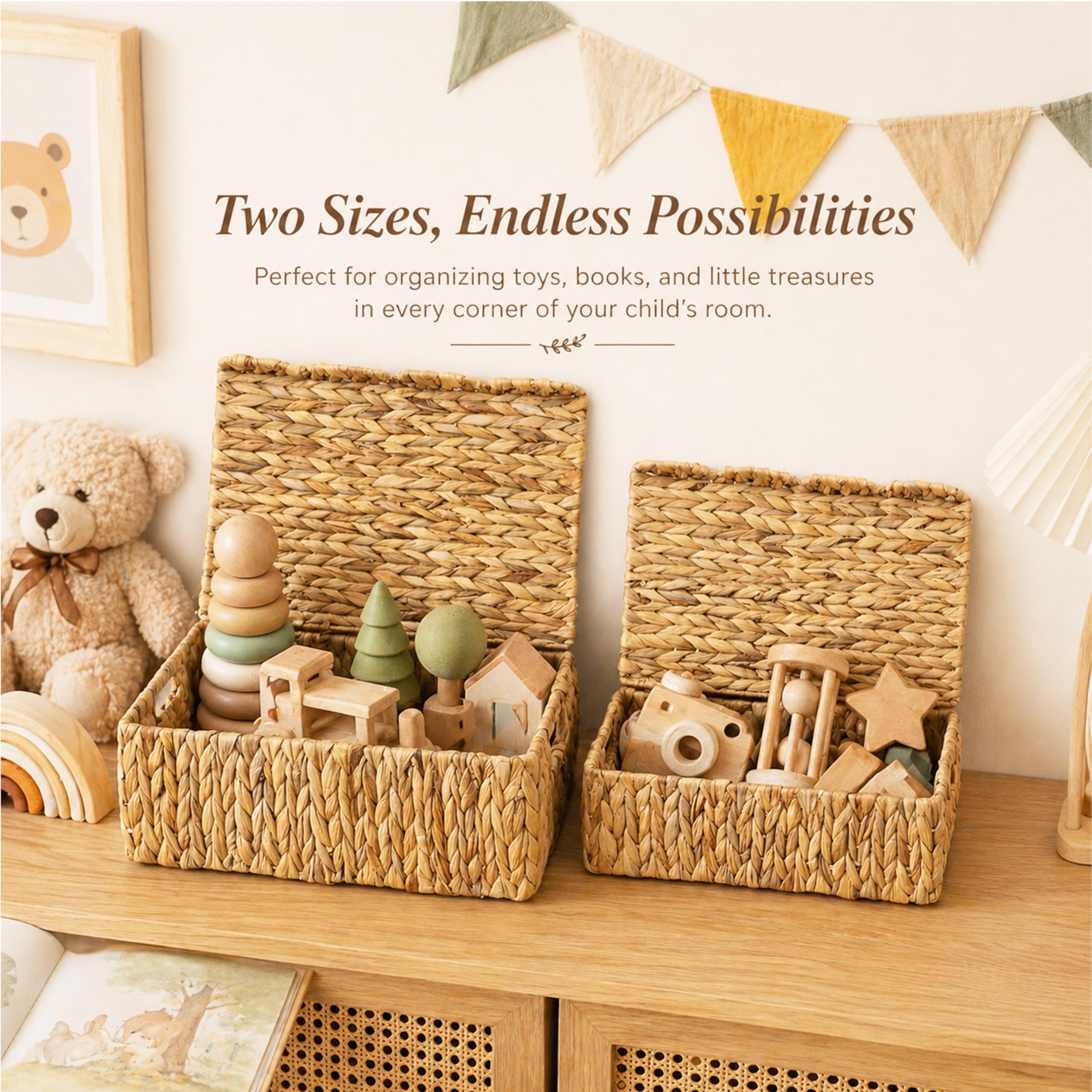 LUSYDECO small wicker basket with lid fits shelves and tidy spaces.