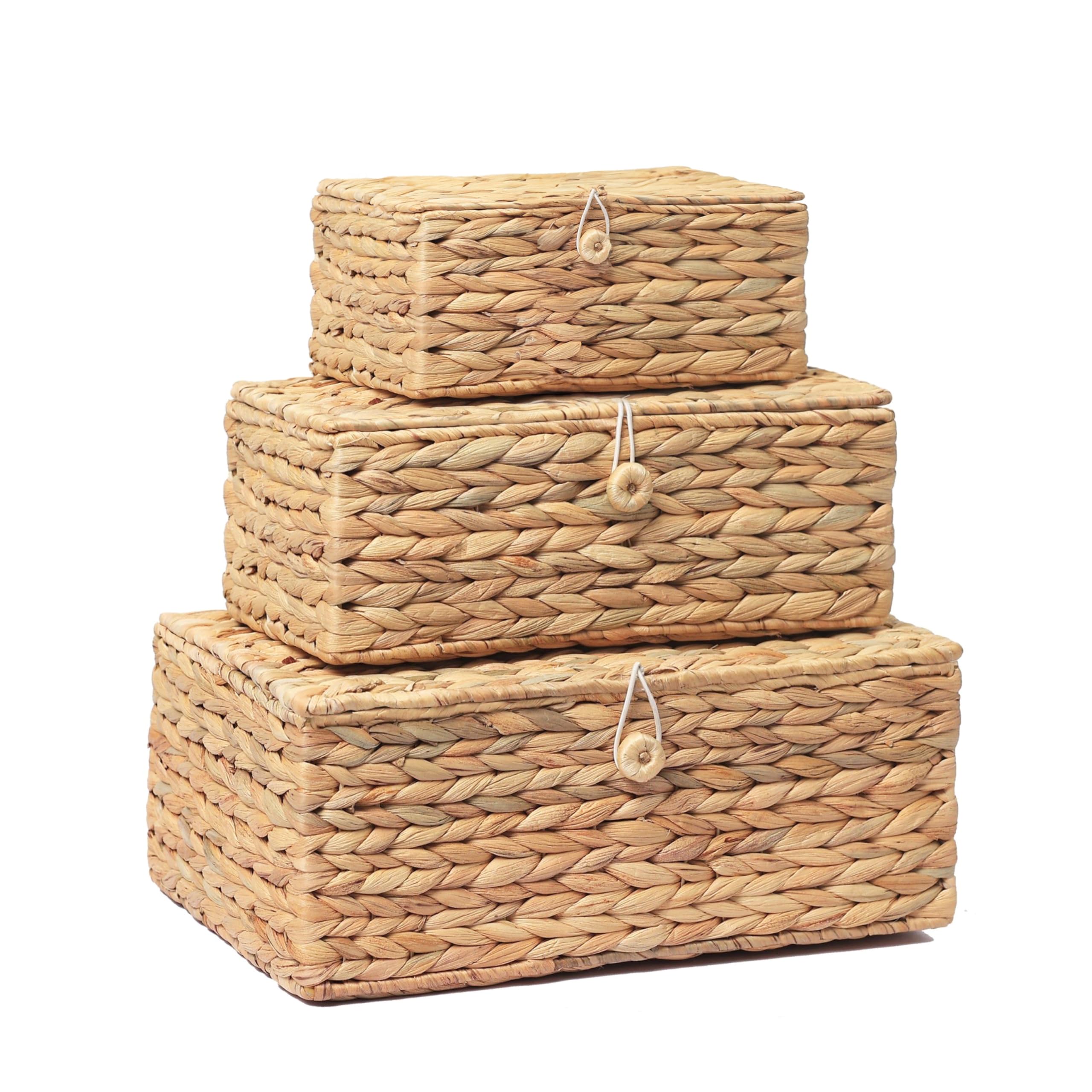 LUSYDECO wicker basket set with lids large size ideal for shelf organization