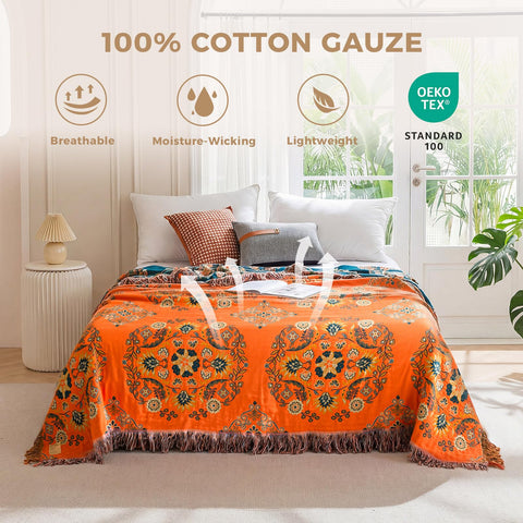 LUTBM 100% cotton throw blanket with soft touch and breathable comfort
