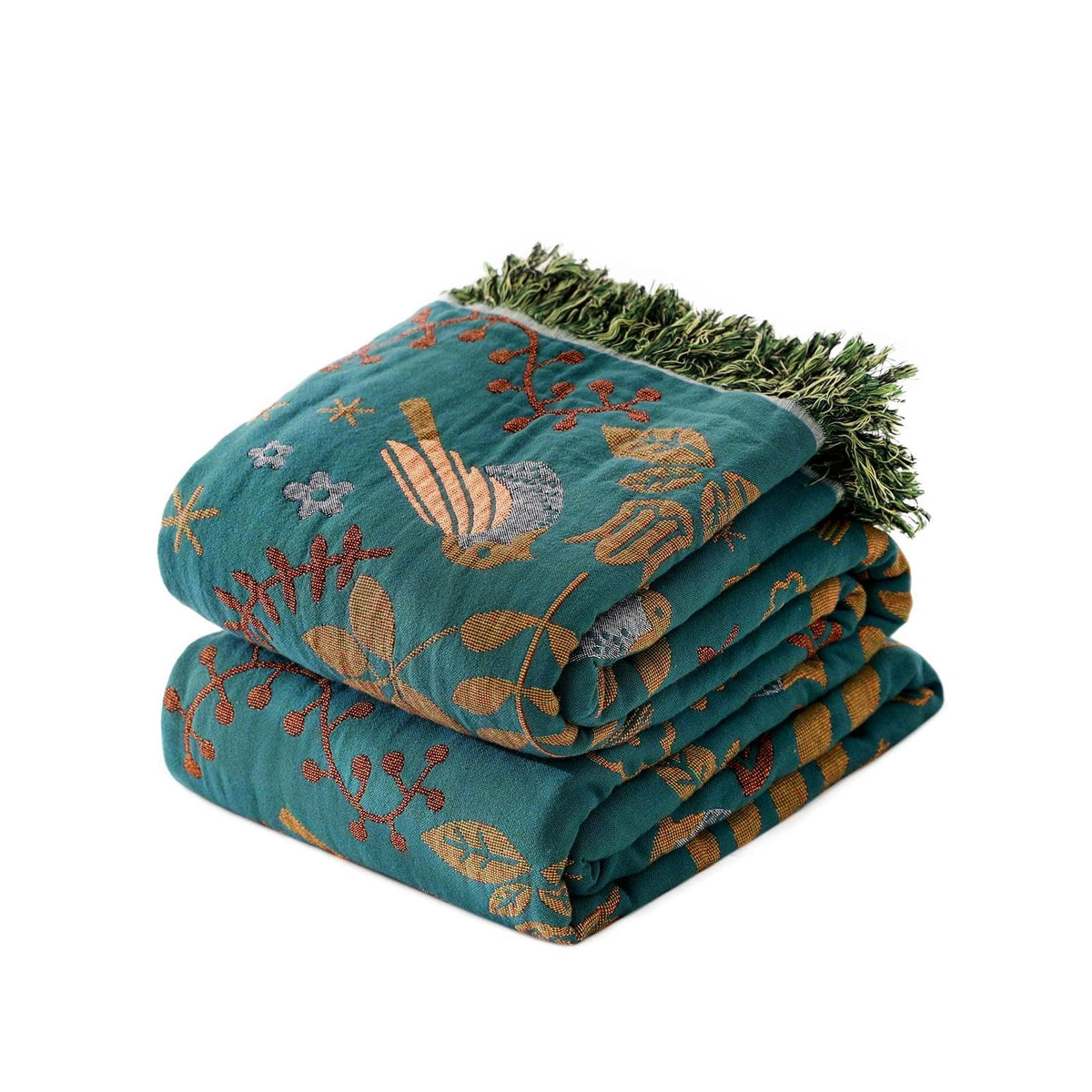 LUTBM Boho Throw Blanket birds embroidery closeup for vibrant year-round decor.