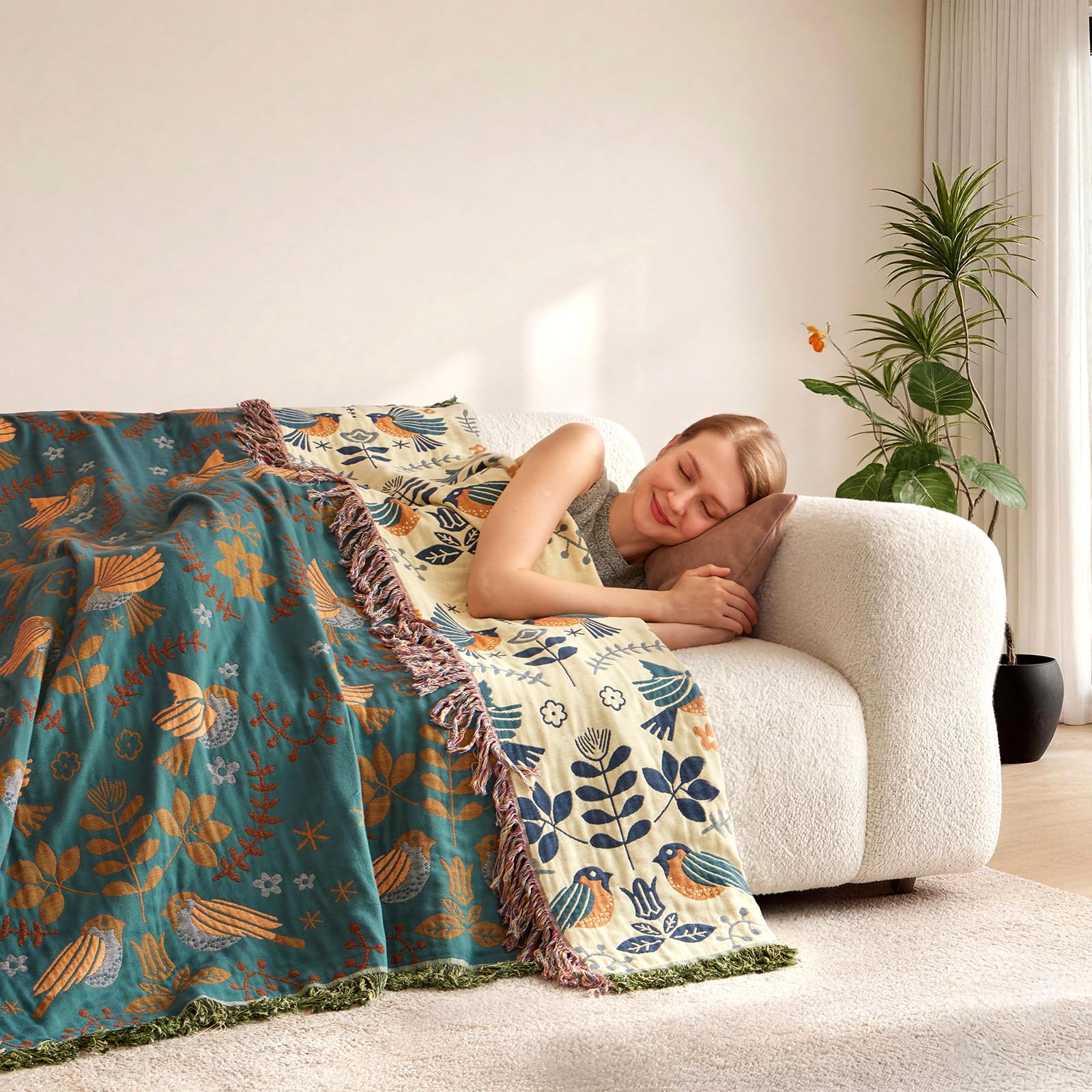 LUTBM Boho Throw Blanket easy-care in machine wash cold, tumble dry.