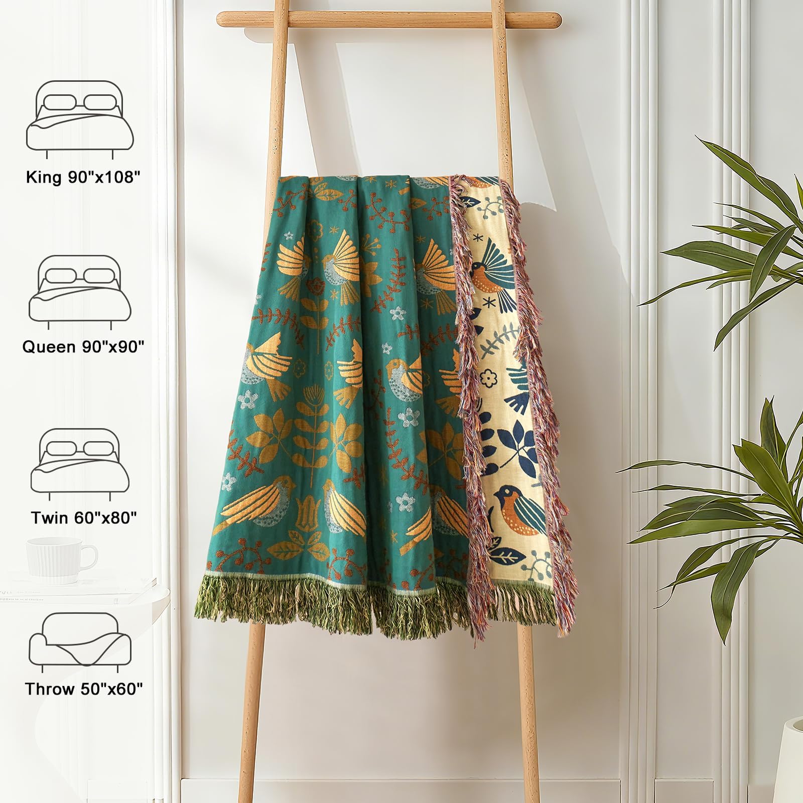 LUTBM Boho Throw Blanket draped over sofa for cozy ambiance.