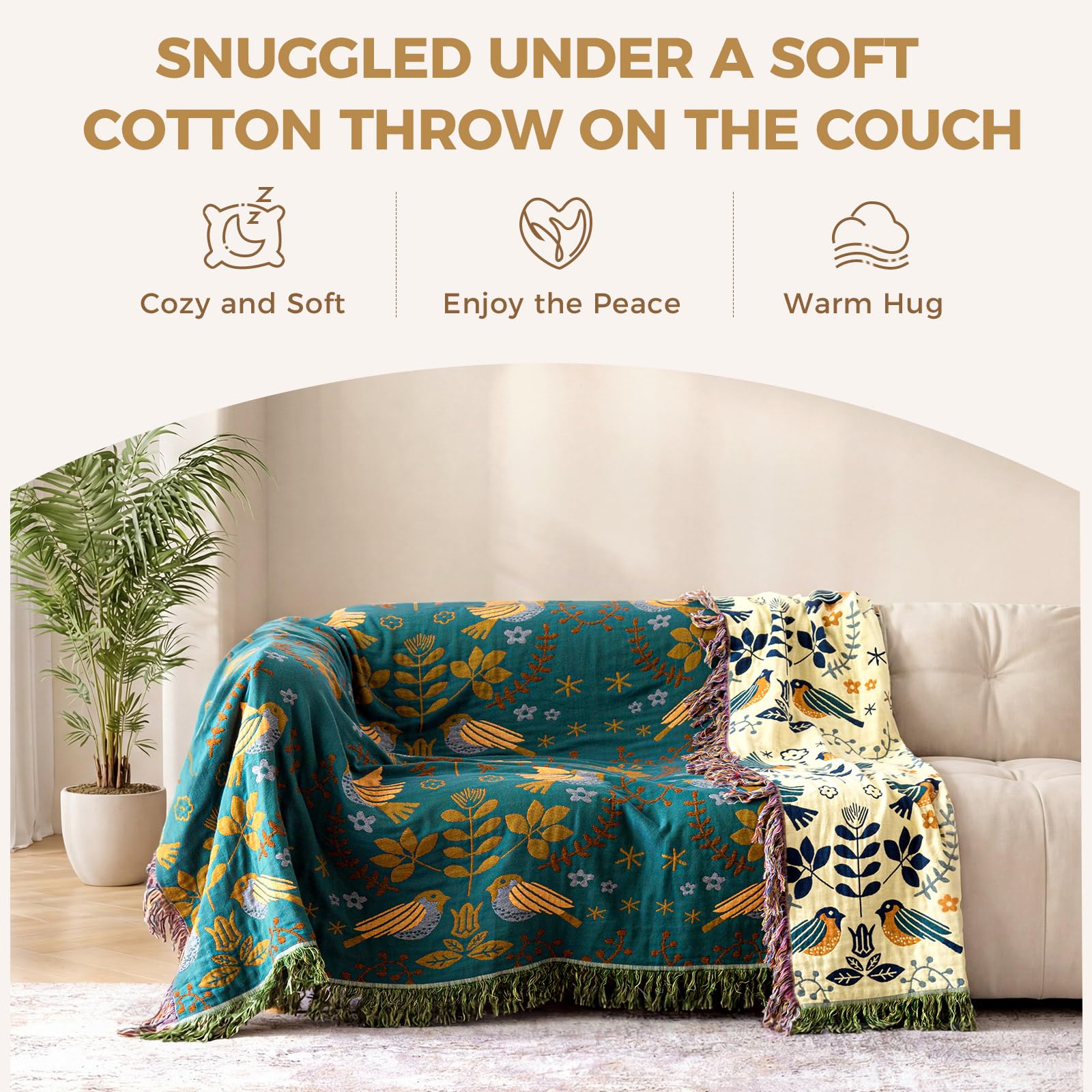 LUTBM Boho Throw Blanket reversible sides shown for versatile styling.