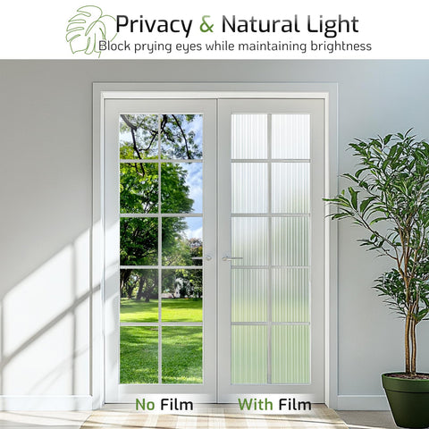 LUTE frosted window film adds privacy for living room partitions.