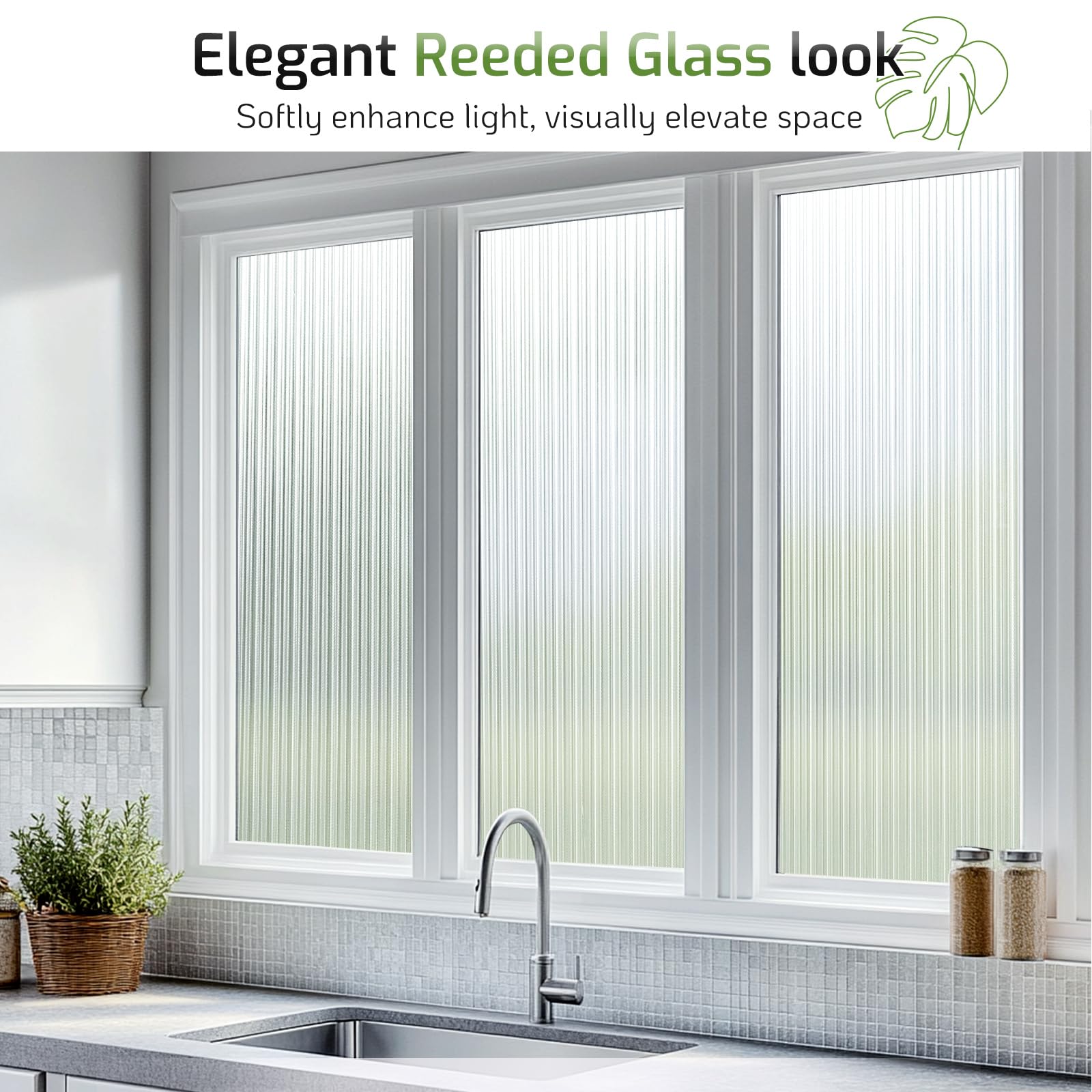 LUTE Reeded glass film provides UV protection and glare reduction.