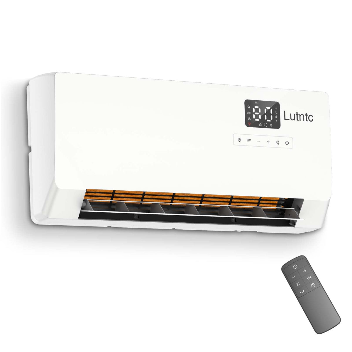 Lutntc electric wall heater with remote control for easy temperature adjustments.