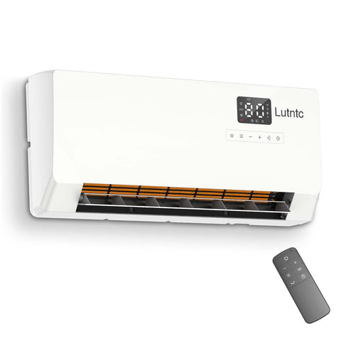 Lutntc electric wall heater with remote control for easy temperature adjustments.
