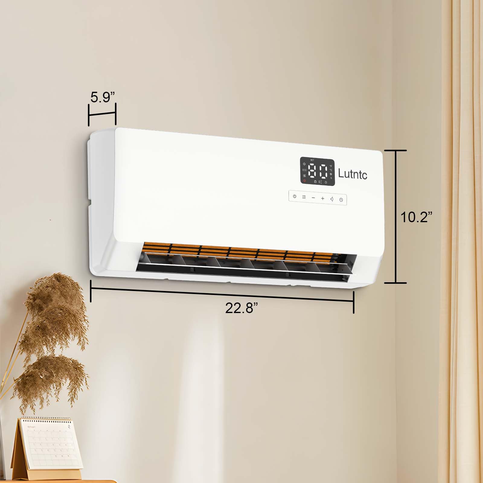 Lutntc heater with multi-angle airflow delivering even heat across the room.