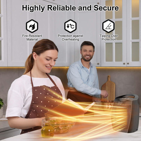 Lutntc portable heater digital display shows temperature and mode for precise adjustments.