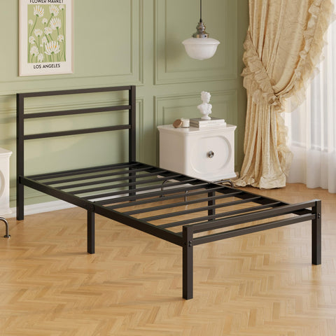 Lutown-Teen black twin bed frame with sleek finish