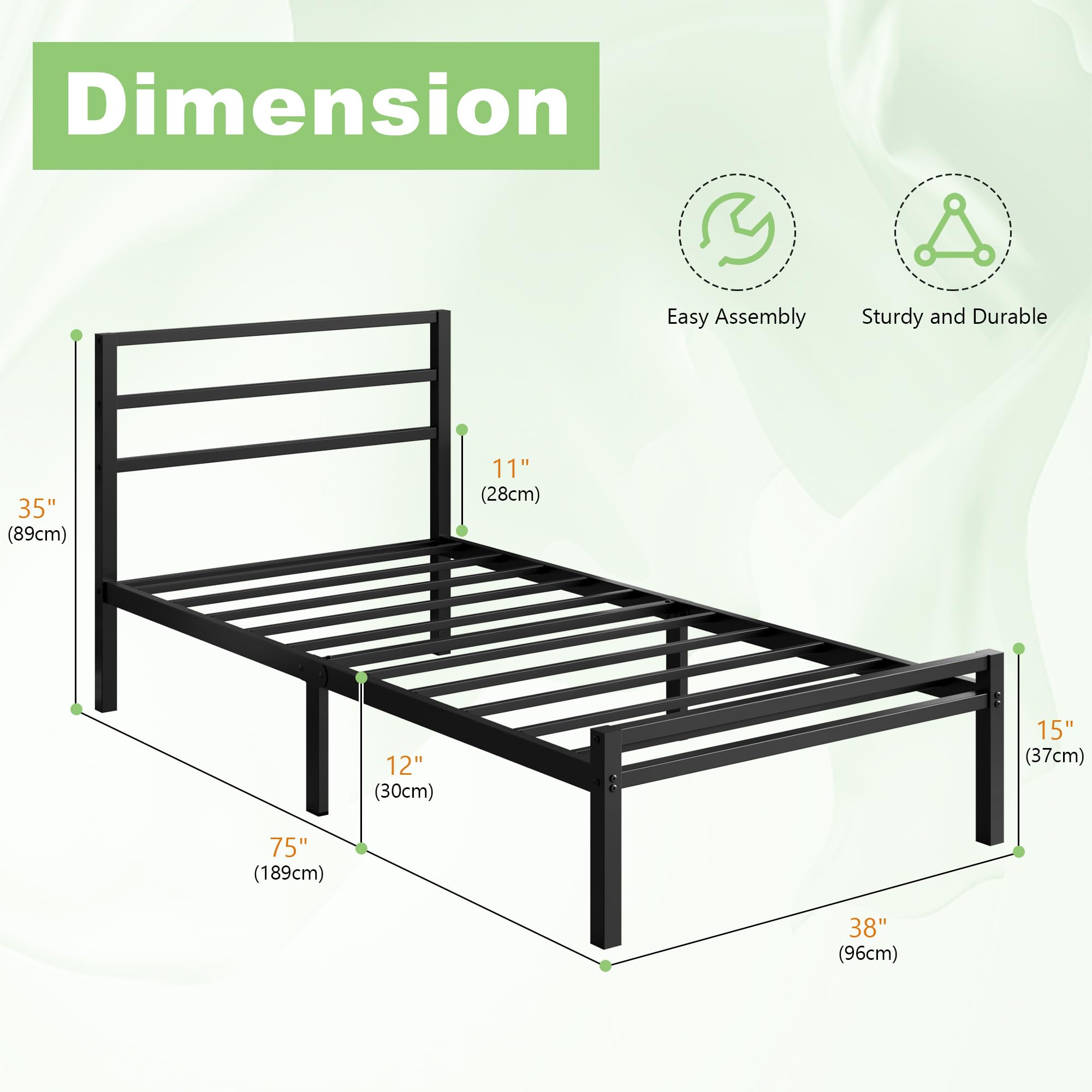 Lutown-Teen twin bed frame with footboard highlighting sturdy edge design