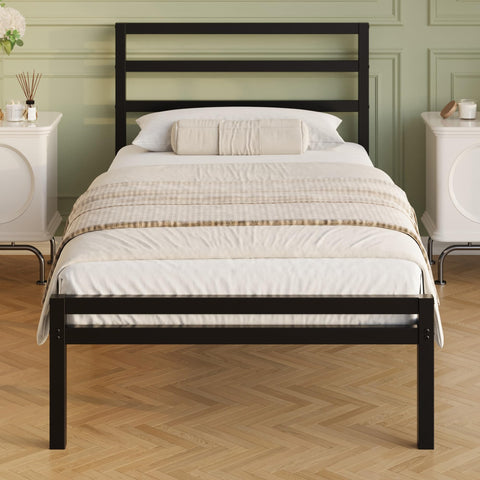 Lutown-Teen 12-Inch twin bed frame with headboard showing mattress alignment and classic silhouette