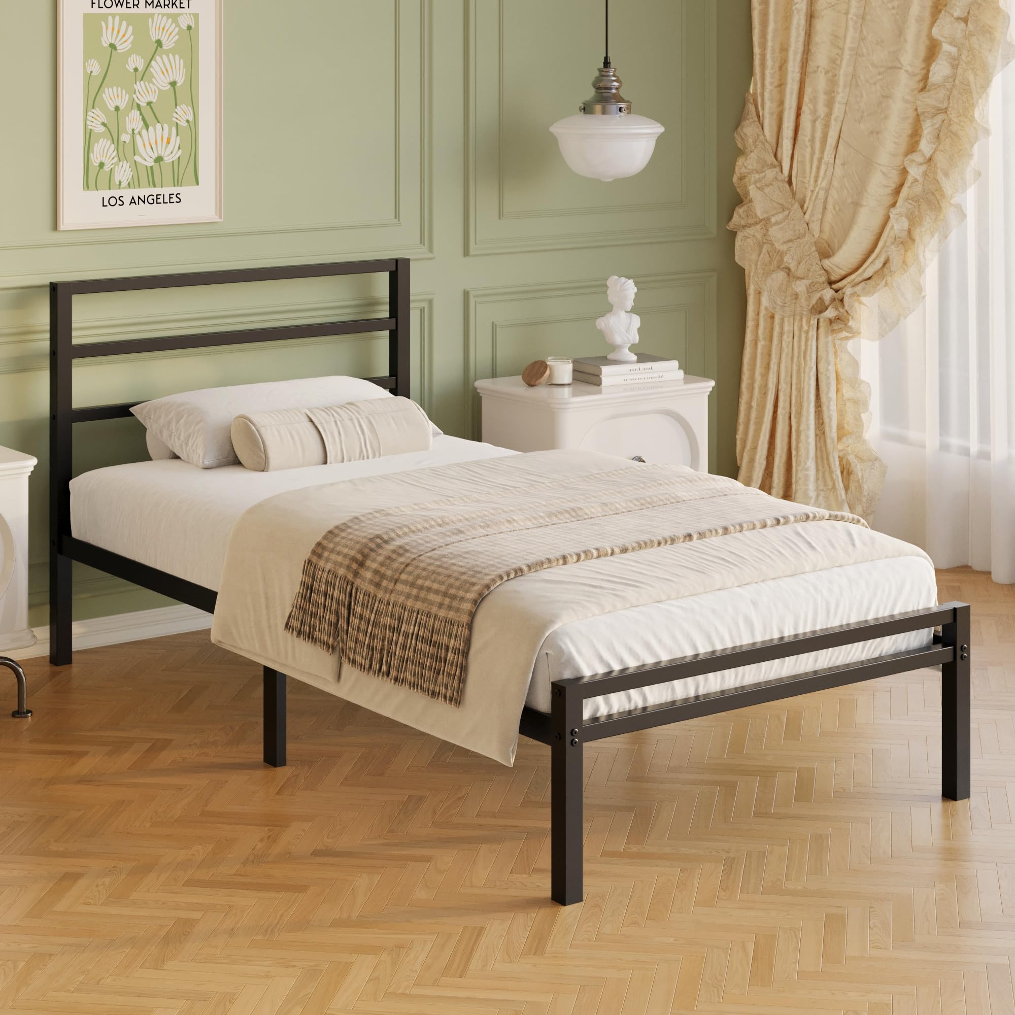 Lutown-Teen twin bed frame rubber feet protecting floor and reducing movement