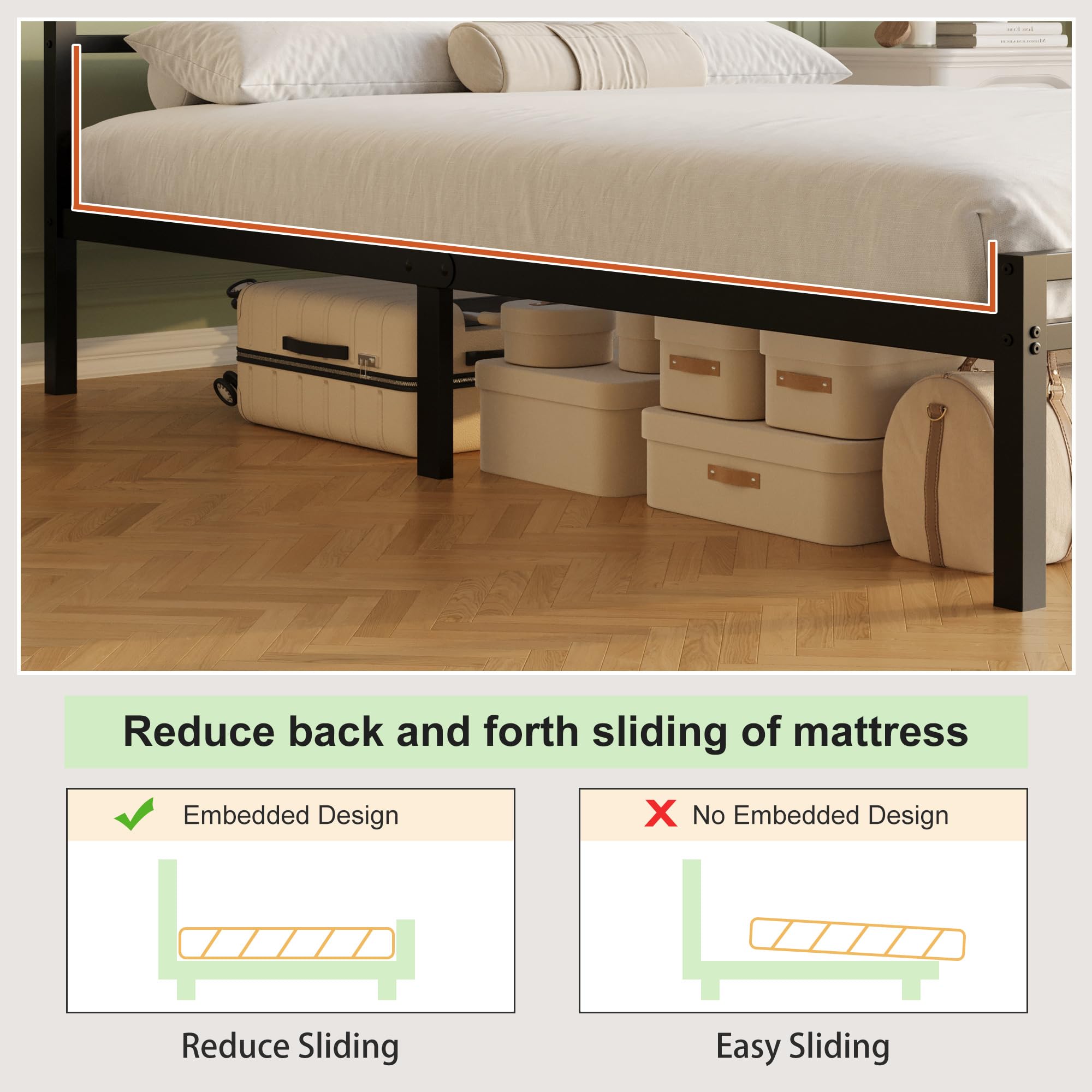 Lutown-Teen twin bed frame with steel slats providing solid support