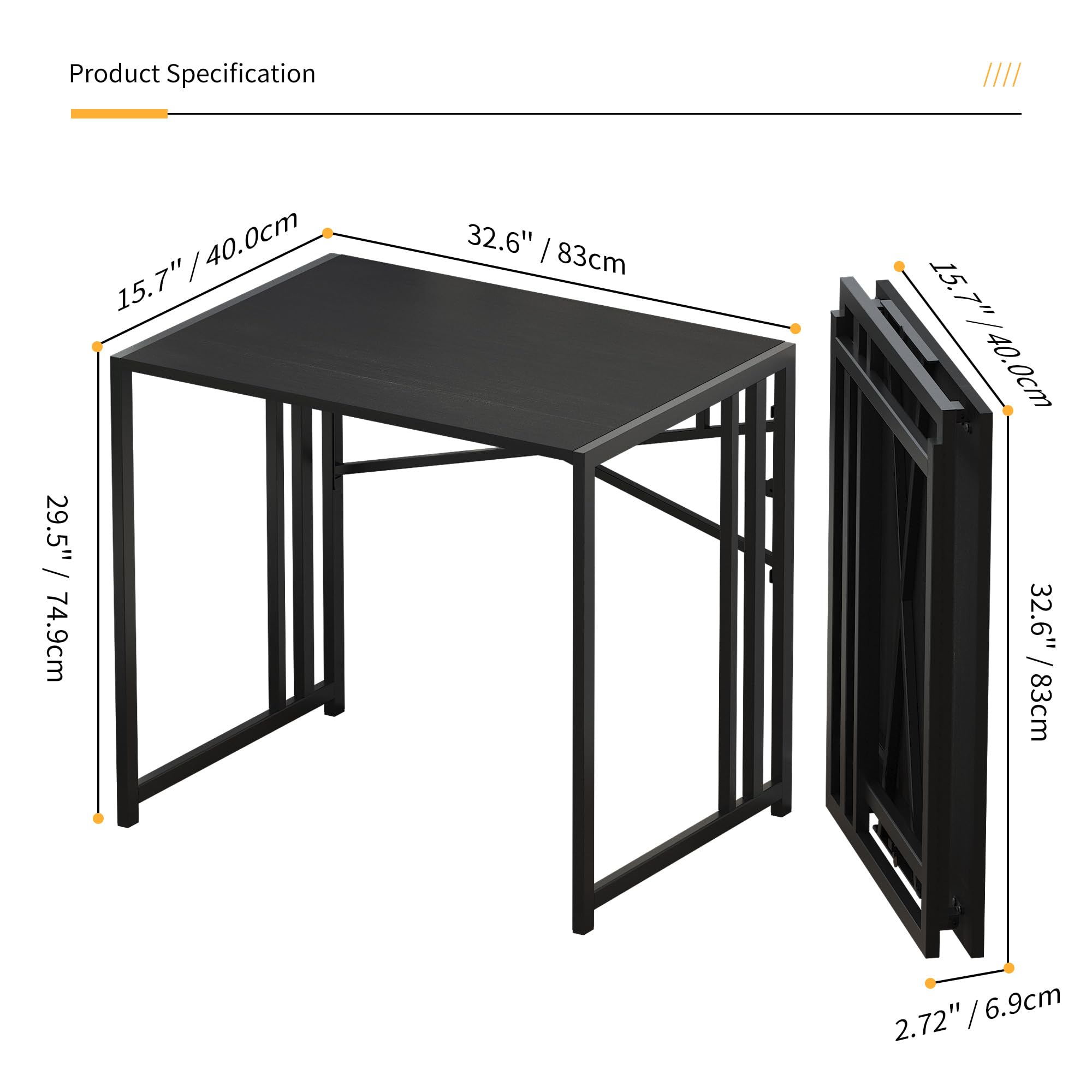 Lutown-Teen folding desk folded for compact storage against a wall in black