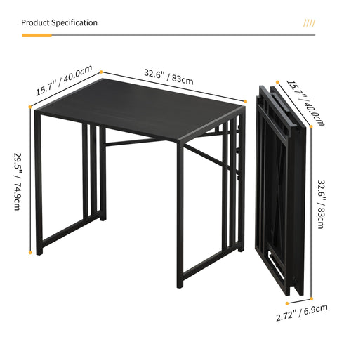Lutown-Teen folding desk folded for compact storage against a wall in black