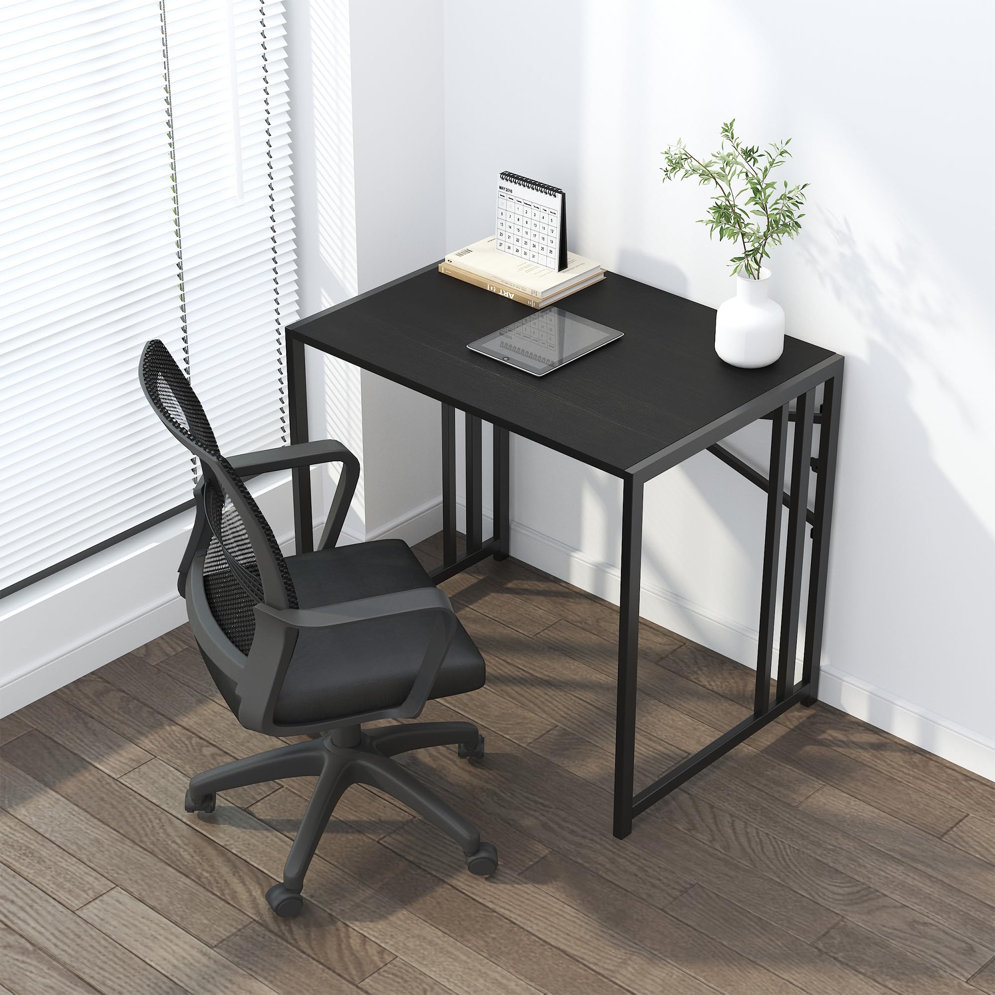 Lutown-Teen folding desk ready for gaming setup with clean black finish