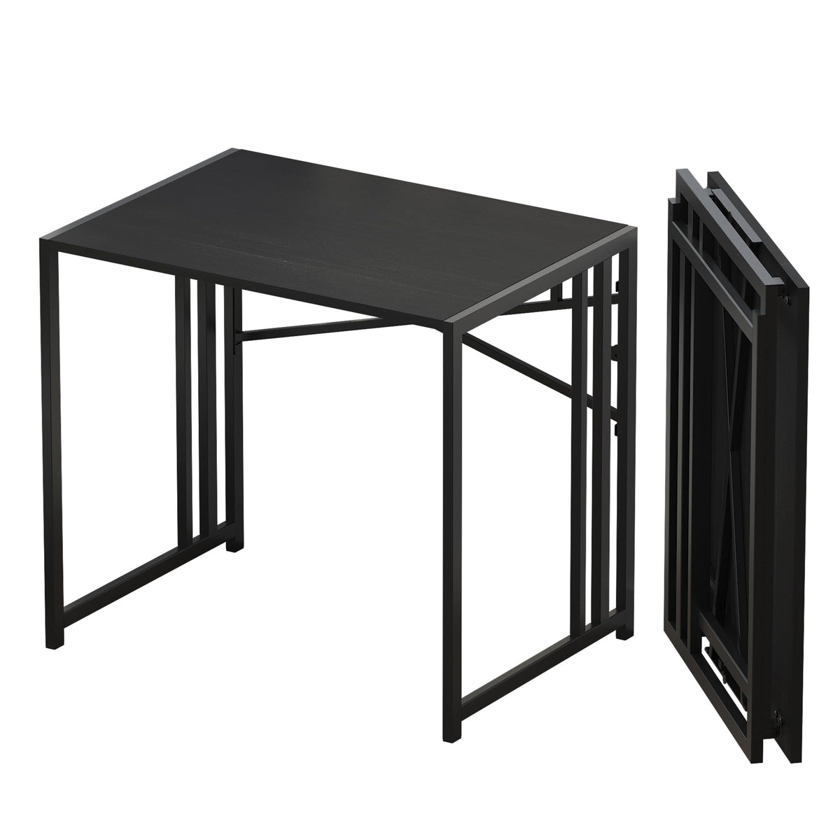 Lutown-Teen folding desk open in black with a roomy 32-inch surface for focused work