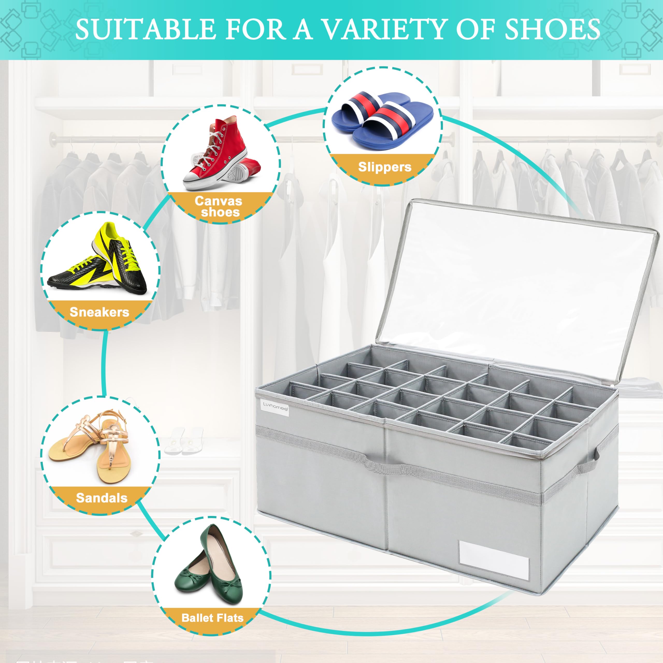 LUVHOMEE foldable shoe storage bin saves space when not in use