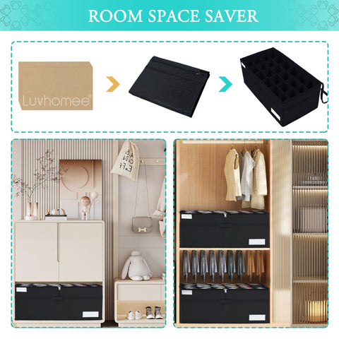 Luvhomee shoe storage organizer clear view with labeled compartments for quick selection.