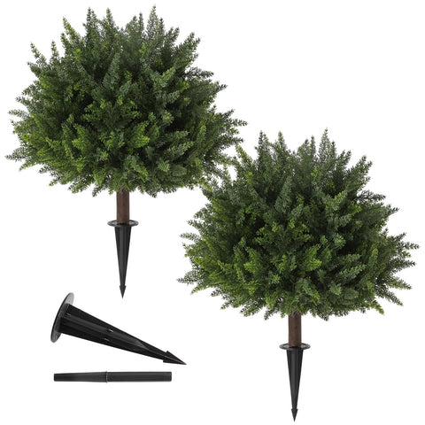 LUWENER 23.6-inch artificial cedar topiary with ground spikes for stable planting.