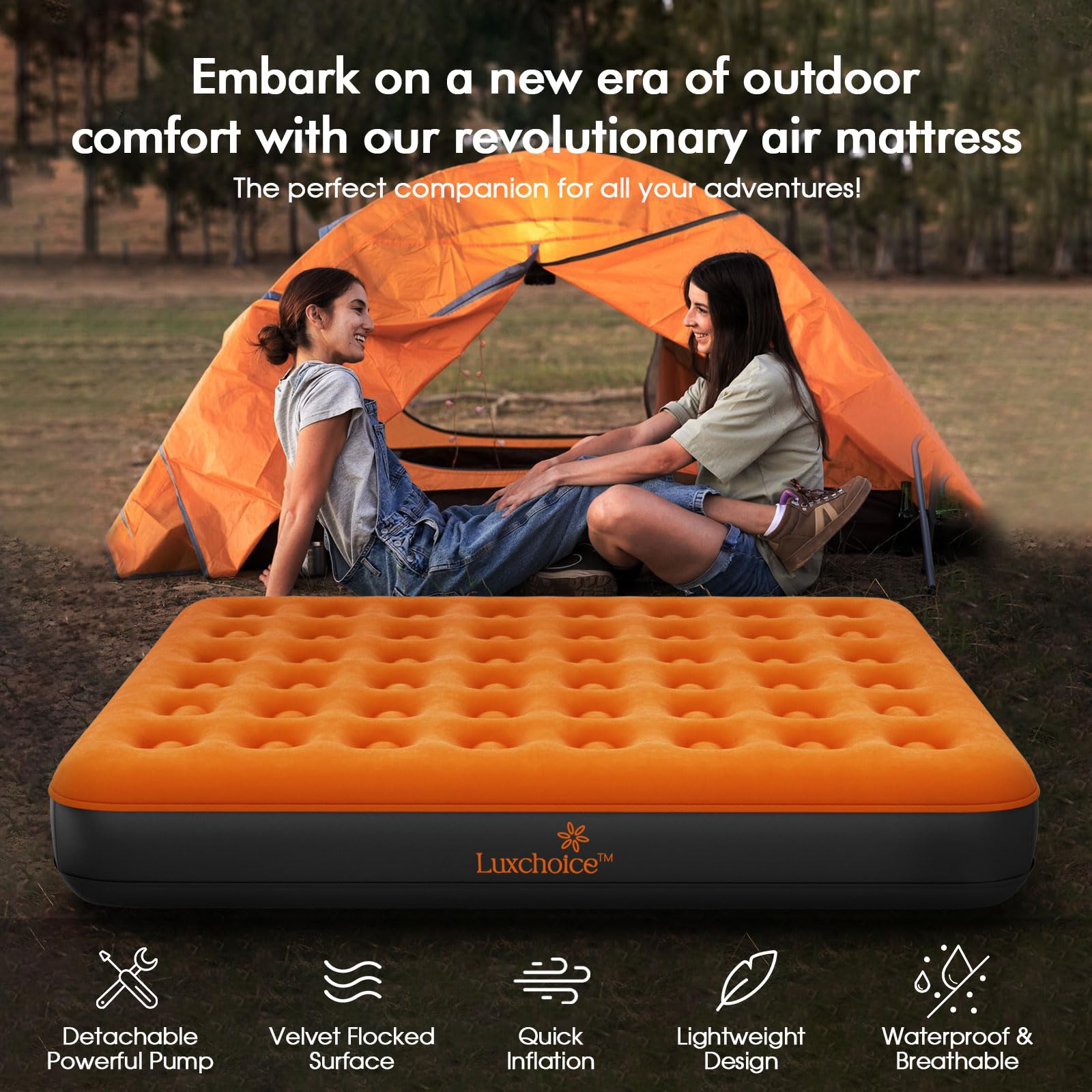 Luxchoice flocked surface mattress offers soft, cozy outdoor sleep.