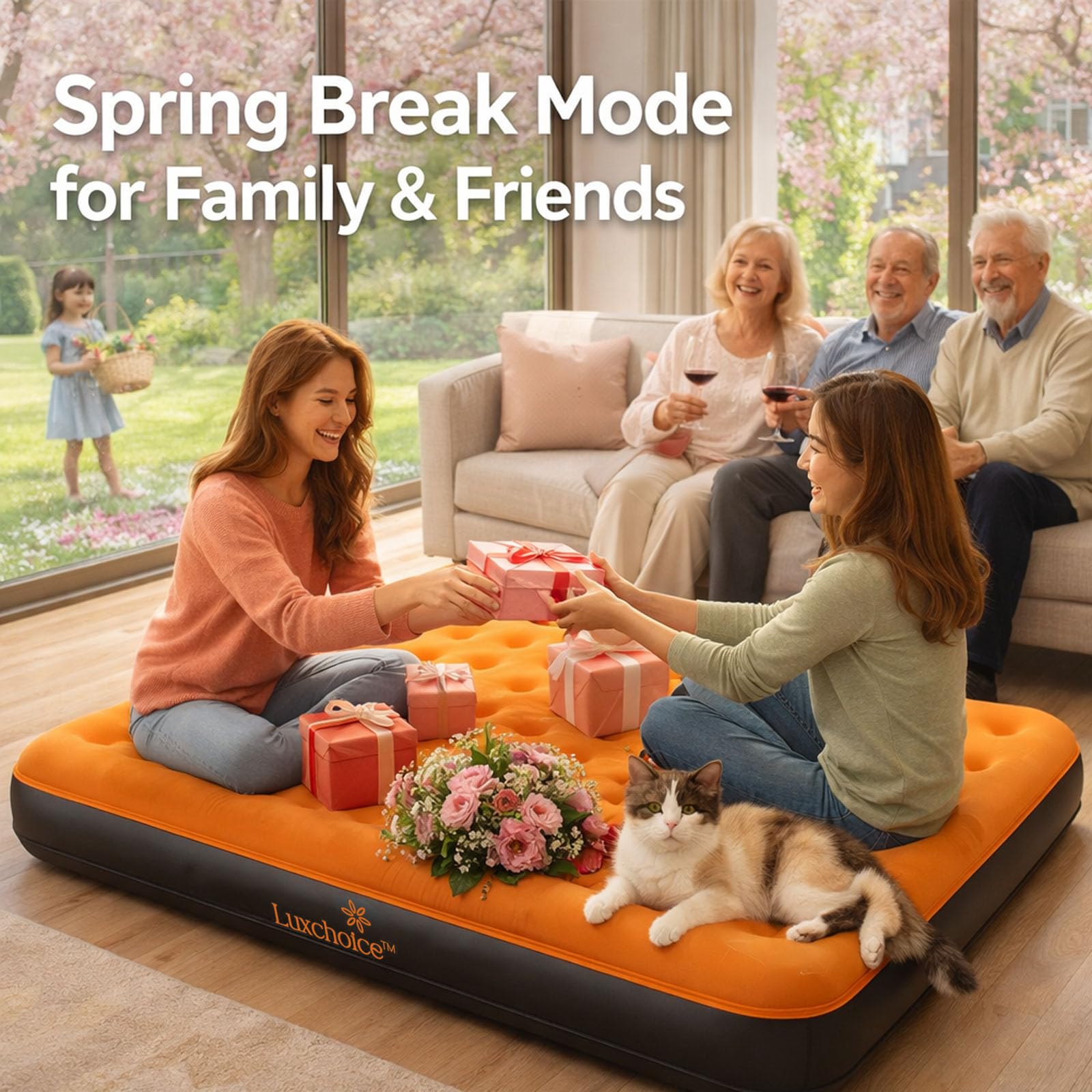 Luxchoice twin mattress inflated in minutes with the one-click pump.