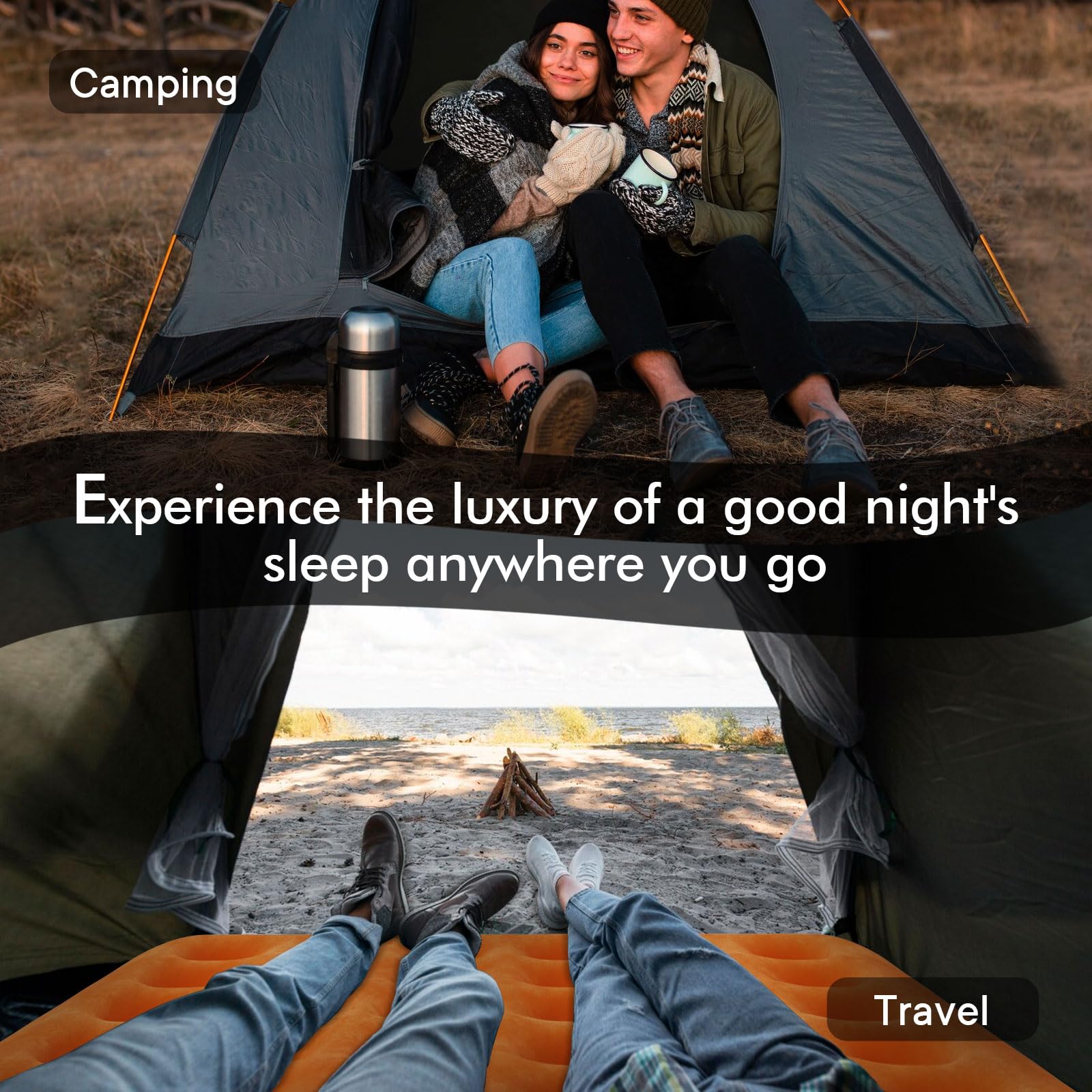 Luxchoice soft flocked surface offers plush comfort on camping trips.