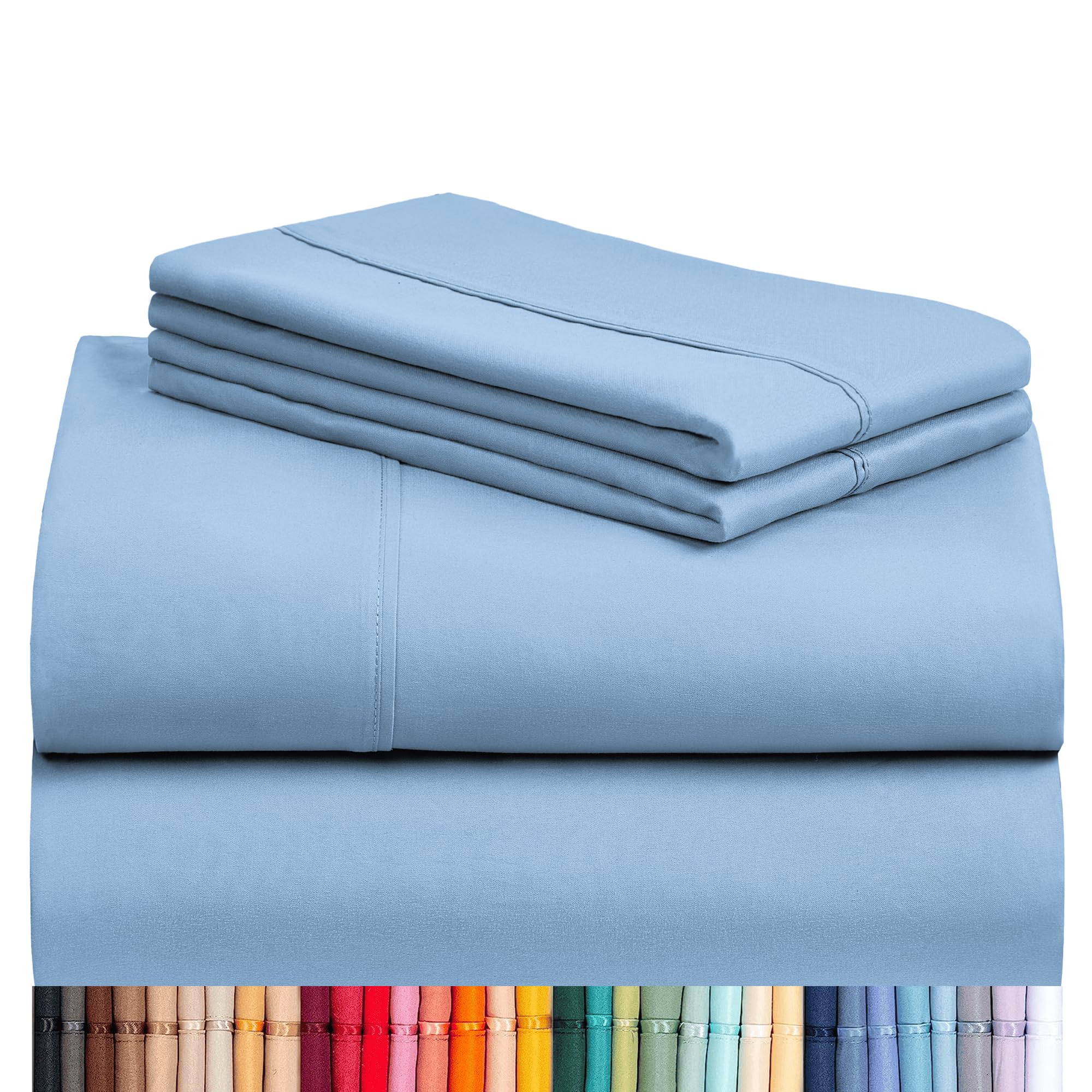 LuxClub 4pc queen sheet set packaging highlights premium, breathable bedding option.