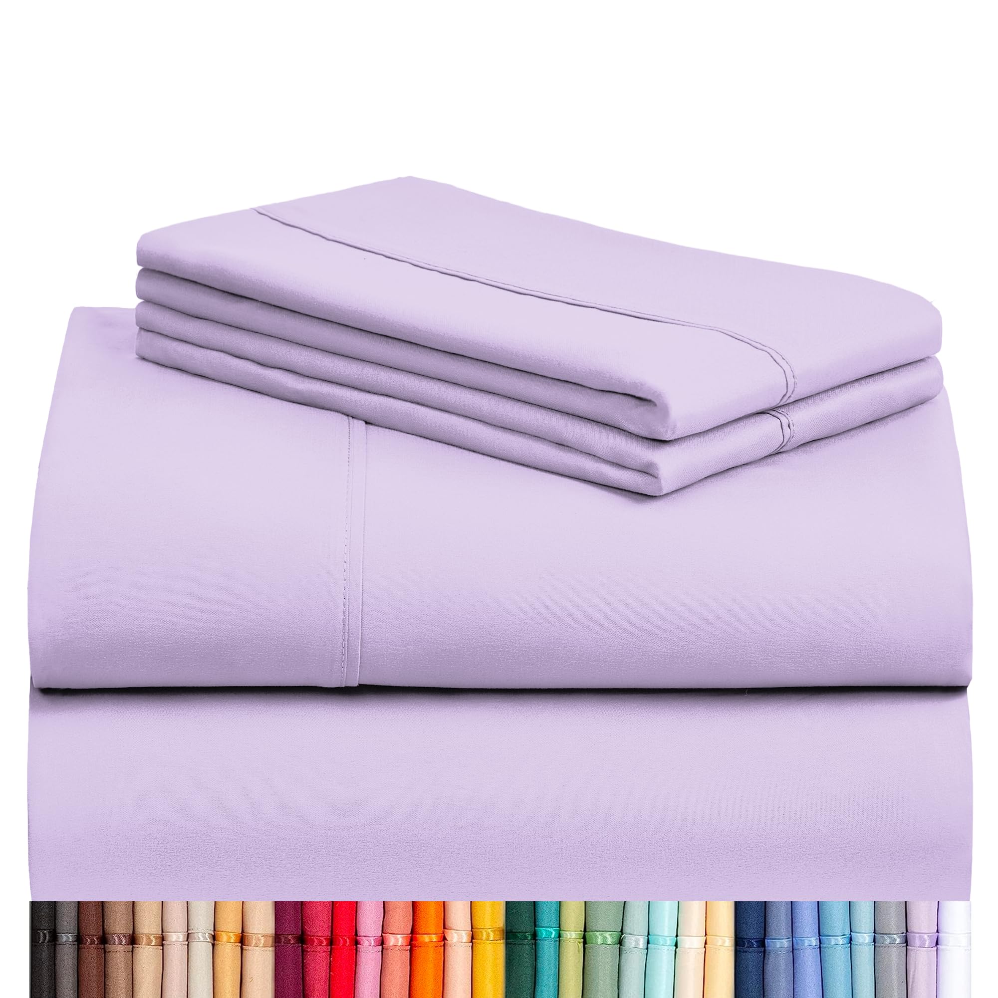 LuxClub lavender queen sheets packaging shows soft, breathable fabric