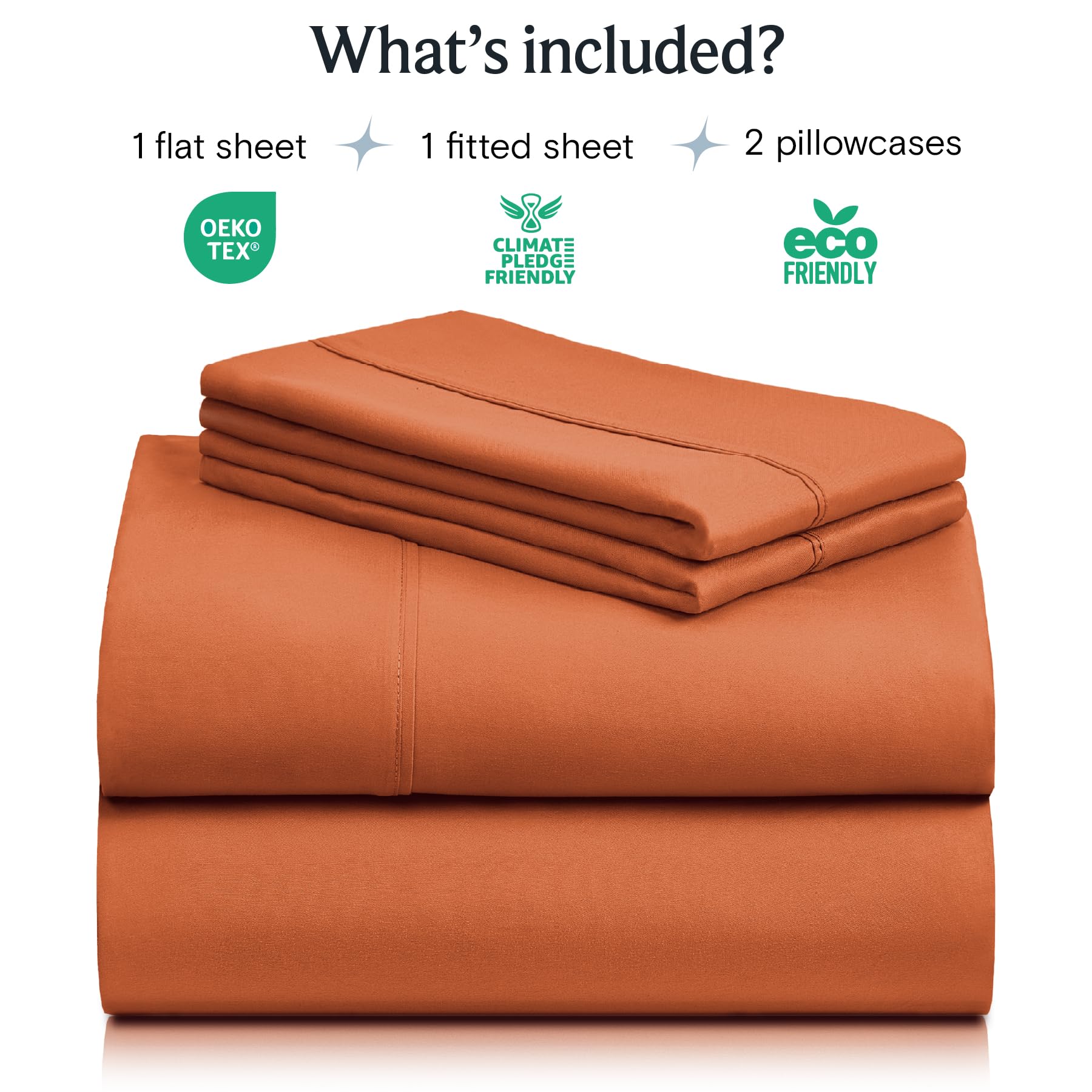 LuxClub queen sheets folded on bed show silky texture and easy care.