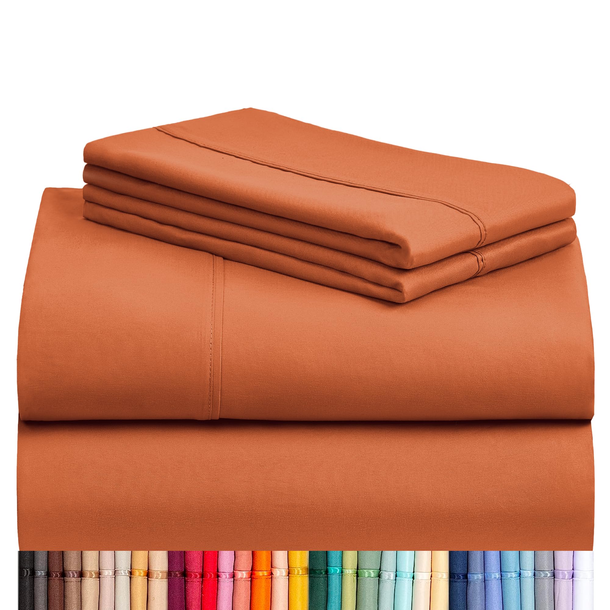 LuxClub 4pc queen sheets front view highlights deep-pocket 18in design.