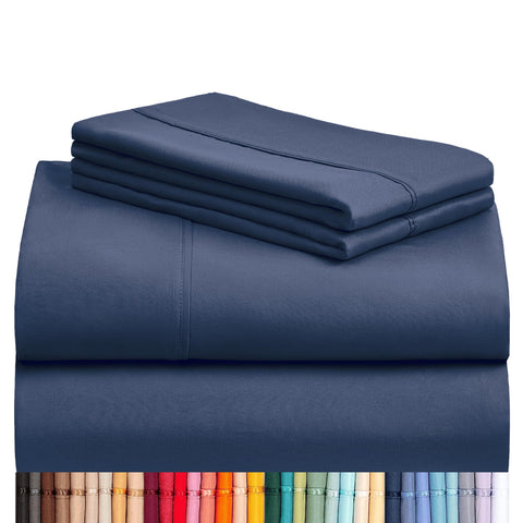 LuxClub 4pc queen fitted sheet showing deep pockets for secure mattress fit and smooth surface