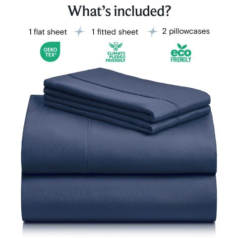 LuxClub 4pc queen flat sheet draped neatly, showcasing breathable silky finish