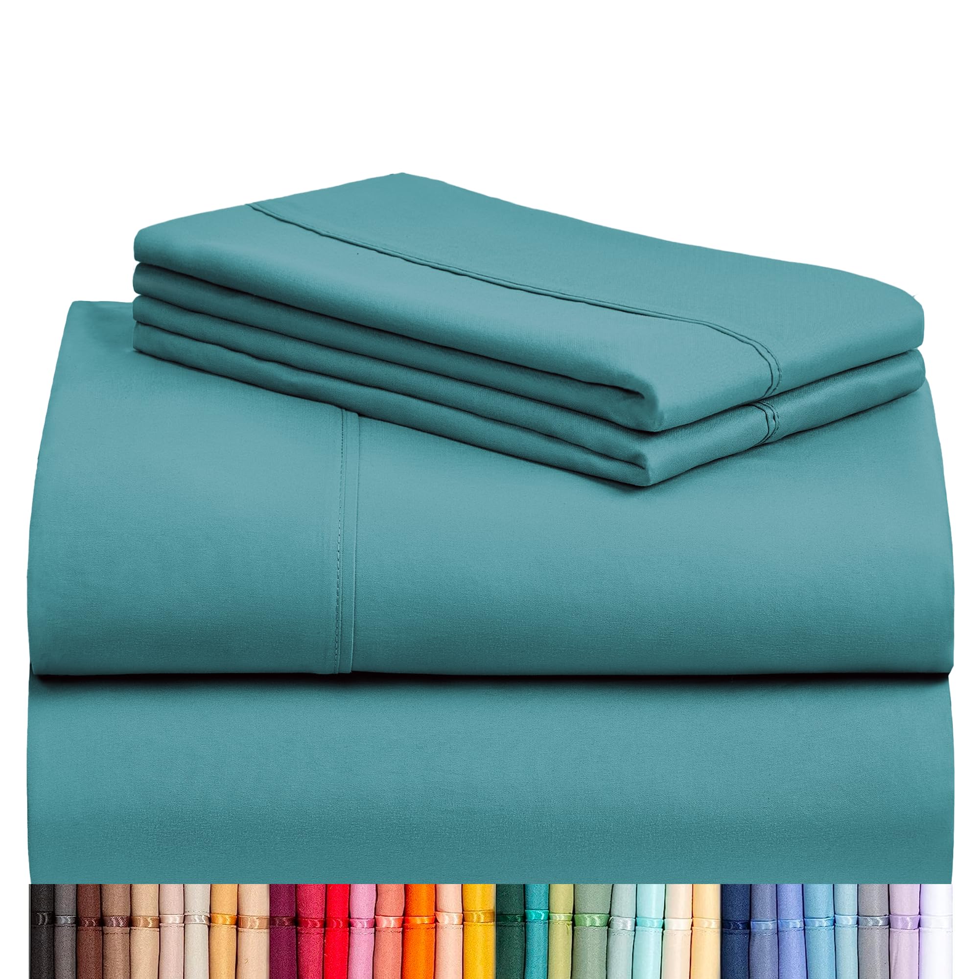 LuxClub 4pc queen sheets teal color laid flat for luxurious comfort and breathability