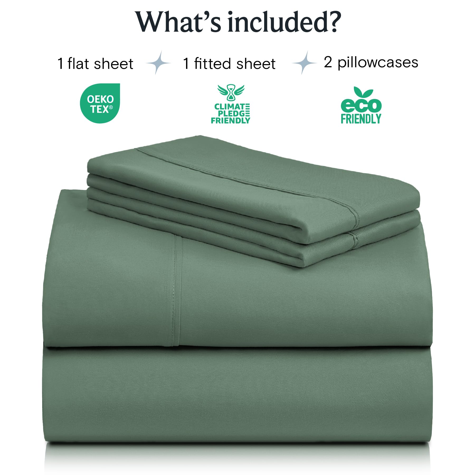 LuxClub 4pc queen sheets flat sheet in tree moss green for easy layering and softness.