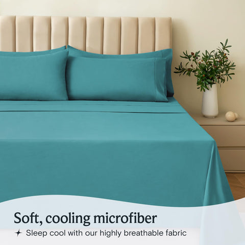 LuxClub silky microfiber sheets close-up highlighting softness and temperature control